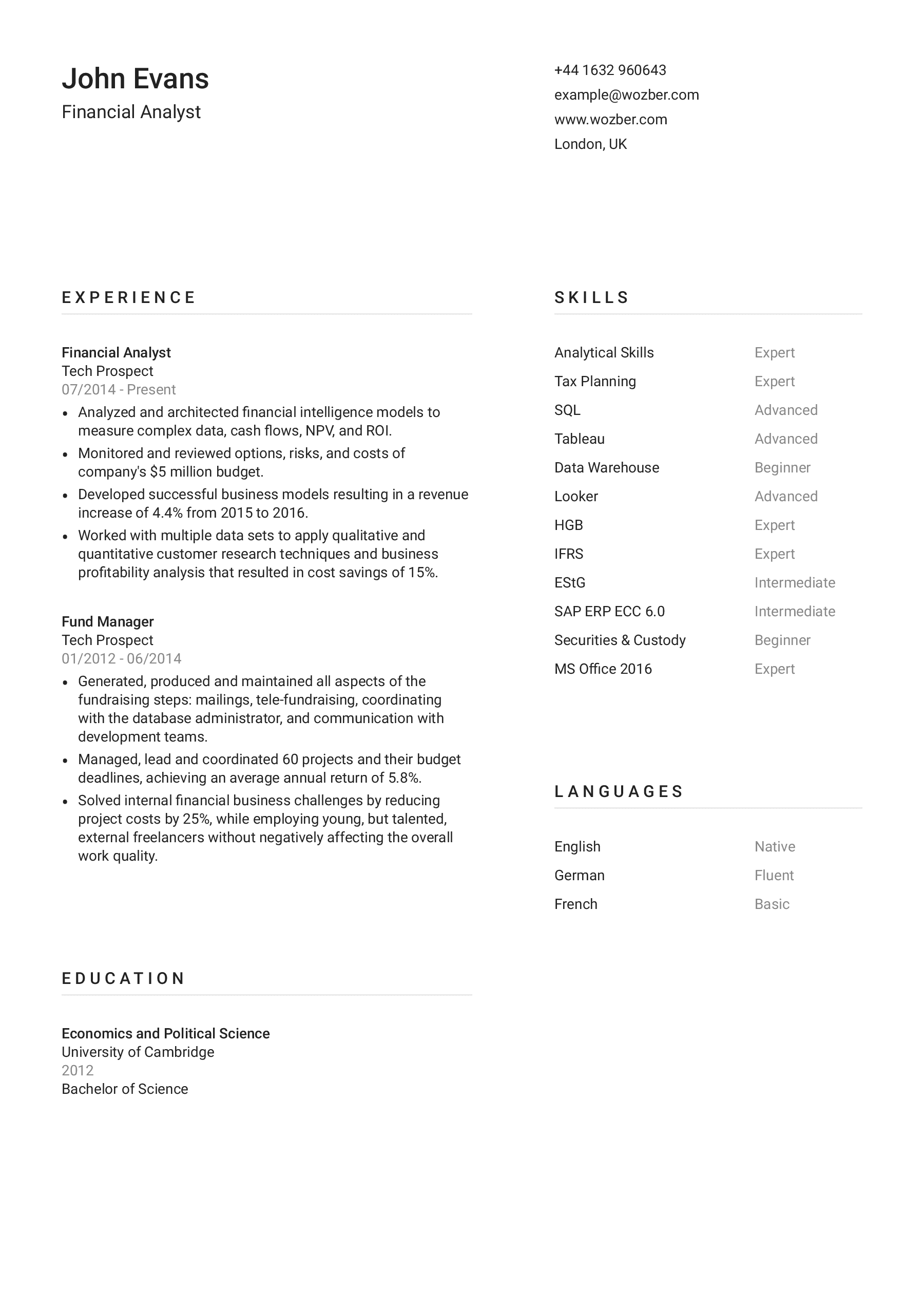 Industrial Placement Cv Examples