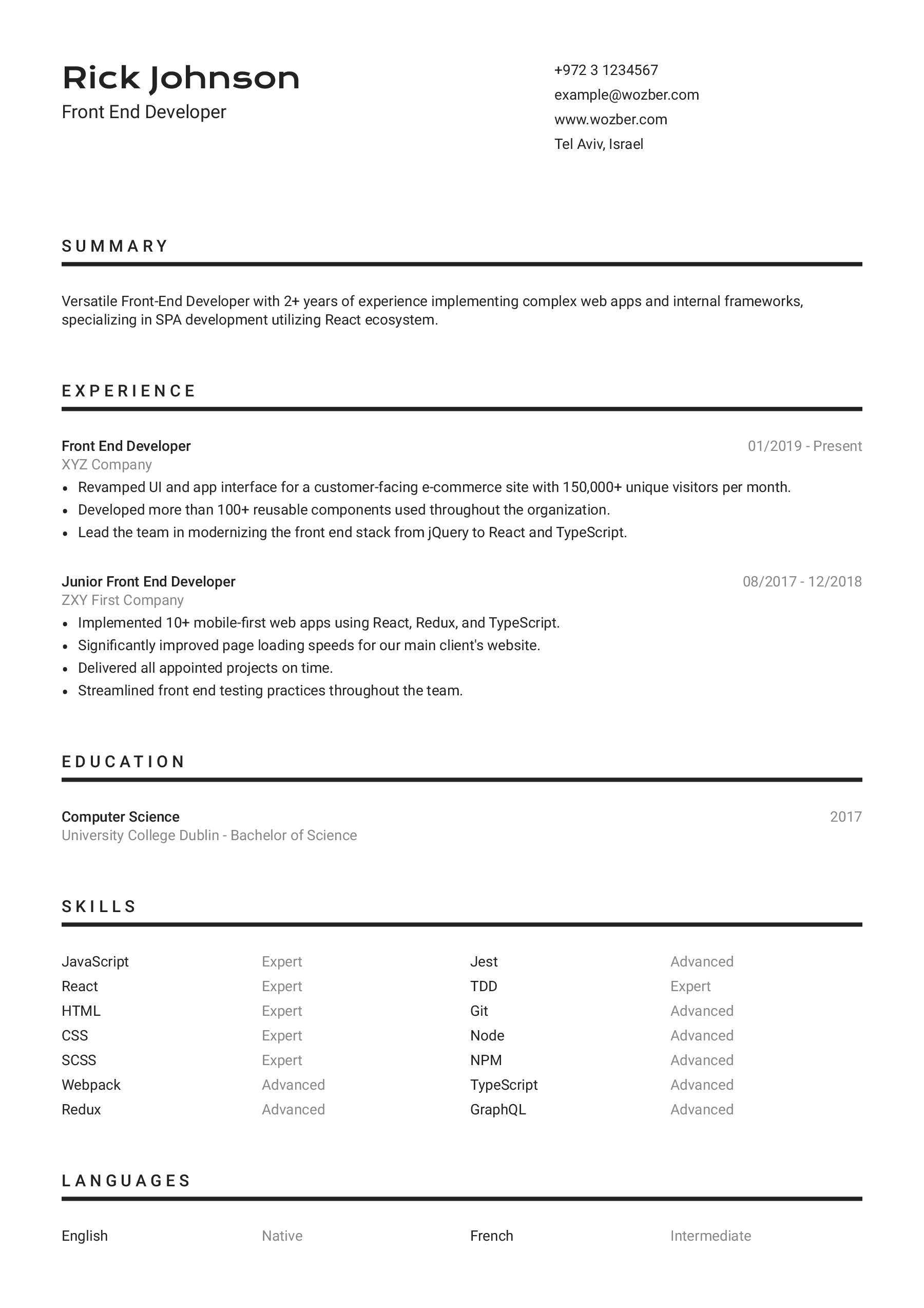 Company Cv Examples