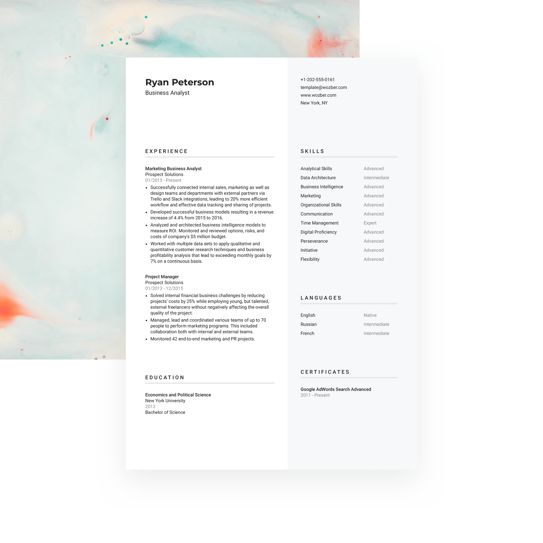 Free Resume Template #12 | Wozber